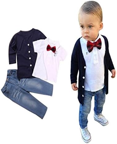 Toddler Baby Boy Clothes Sets Gentleman Long Sleeve Bowtie T-Shirt Tops+Coat+Pants Outfits Suit