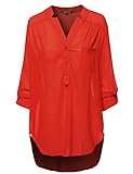 MBE Women's Henley Neck w/ Pocket 3/4 Sleeve Sheer Blouse Top