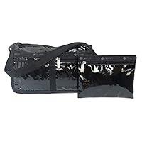 LeSportsac Black Patent Deluxe Shoulder Satchel Crossbody Bag + Cosmetic Bag, Style 7519/Color 9908 (Iridescent)