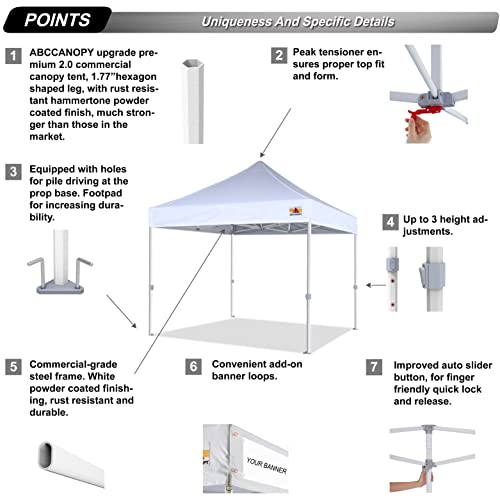 ABCCANOPY Commercial Ez Pop Up Canopy Tent 10x10 PremiumSeries, White Pricepulse