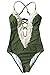 Joy&Bella Solid Lace Crochet Deep V neck One Piece Swimsuit with Back Cutout Bikini Set Swimwear Monokini, Olive Green (S(US 4-6))