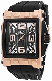 Elini Barokas Men's 'Captain' Swiss Quartz Stainless Steel and Silicone Casual Watch, Color:Black (Model: ELINI-20011-RG-01-BB)