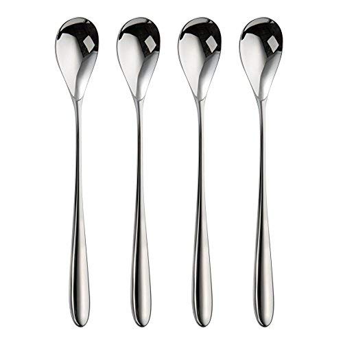 Robert Welch Bourton Bright Long Handled Spoon, Set of 4. Suitable for Latte, jam and ice Cream. Made from Stainless Steel.