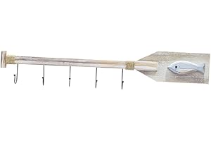 COHEALI Wooden Mediterranean Fish Paddle Wall-Mounted Hook Rack for Purse, Coat, and Bathroom Towels