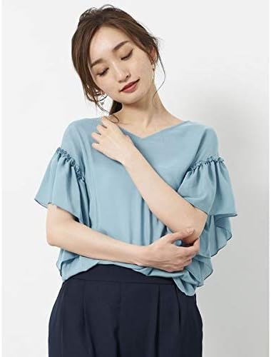 Amazon イェッカヴェッカ Yecca Vecca 綿シルクラッフル袖ブラウス ネイビー F シャツ ブラウス 通販