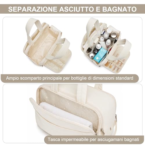 Kono Women's Large Travel Cosmetic Bag, Makeup Bag, Wide Opening, Makeup Bag and Accessories, Waterproof, beige, Minimalist