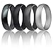 Silicone Wedding Ring For Men By ROQ, Set of 4 Affordable Comfort Fit 6mm Manly Metallic Silicone Rubber Wedding Bands - Silver, Black, Grey, Black Camo - Size 12