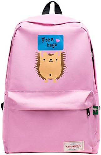 Girls Korean Fresh Style School Bag Hedgehog Printing Traval Backpack size One Size (Pink)