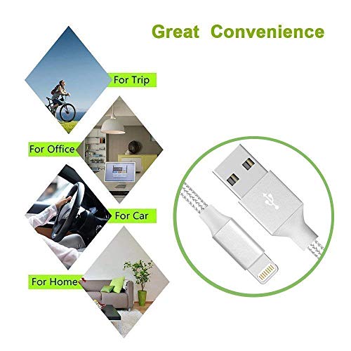 iPhone Charger, MFi Certified Charging Cable, 5Pack (3/3/ 6/6/ 10FT) to Syncing Data and Nylon Braided Cord Charger Compatible with iPhone/XS/XR/X/8/8Plus/7/7Plus/6S/6Plus/Pad More(Silver&White) - Thumbnail 6