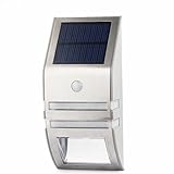 CDQ 1 Pack White Light Wireless Solar Outdoor Wall Light LED with PIR Motion Sensor - Stainless Steel Case Waterproof Super Bright Security Light for Garden Pathway Outdoor Fence Wall light（Sliver）