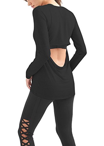 image for Mippo Women's Open Back Workout Hiking Shirt Comfort Backless Long Sle