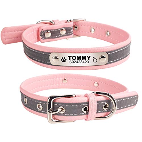 ABYSTEPS Collars - Reflective Leather Personalized Engraved Dog Collar Custom Puppy Cat Pet Collars ID Tag for for Small Medium Dogs 1 PCs