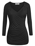Ninedaily Women Tops Faux Wrap Tunic Front Pleated Blouse