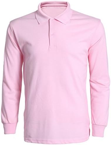 Pipi Men Fashion Slim Casual Tee Shirt Slim Fit Long Sleeve Solid Polo T-shirt xxl pink