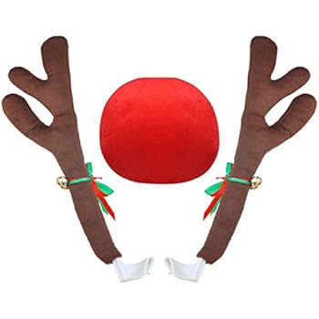 Crusar Christmas Reindeer Vehicle Costume with Jingle Bells Car Reindeer Antlers & Nose - Window Roof-Top