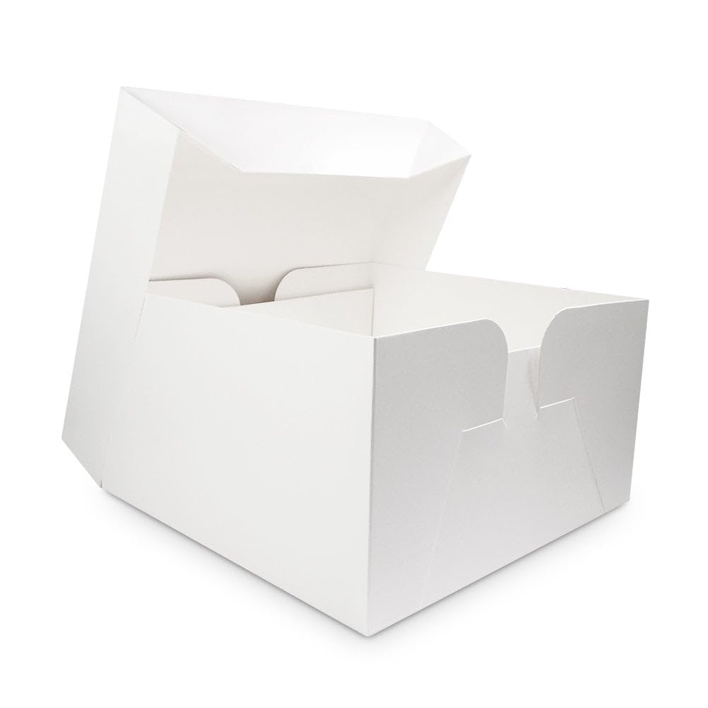 LarryRoo Pack of 5 x White Square Cake Boxes - Perfect for Transporting your Cakes! (14 Inch)