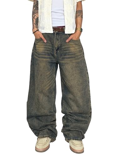 QGRSWBC Men's Baggy Jeans Wide Leg Hip Hop Denim Pants Loose Streetwear at Amazon