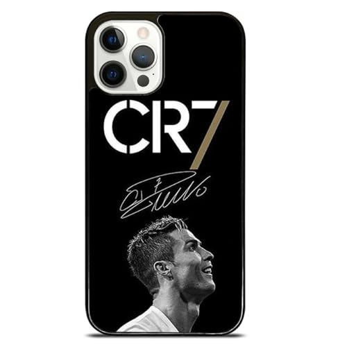 EZB Cristiano Ronaldo Thematische iPhone-Handyhülle | Flexible stoßabsorbierende coole Handyhülle | Schwarz und weiße Signatur CR7 (iPhone 12)