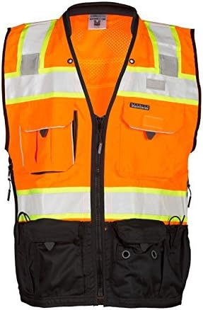 ML Kishigo Vest Mens Class 2 Black Series Serveyors Utility Pockets Safety Vests Premium Black Series Serveyors Vest (Large, Orange/Black)