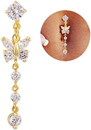 Top Down 18k Gold Plated Butterfly Stainless Steel Belly Navel Piercing Barbell Ring