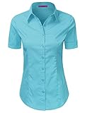 LA BASIC Womens Short Sleeve Button Down Collared Shirts