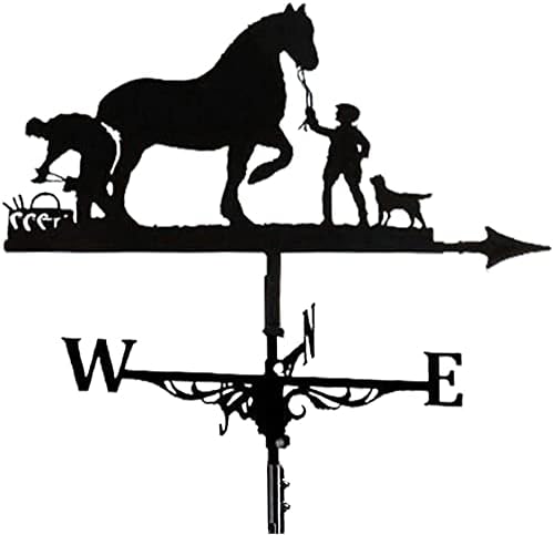 Weathervanes - Metal Weather Vane Wind Direction Measuring Instrument Roof Installation Weather Vane Farm Scene Garden Art Deco Accessories (Horse)