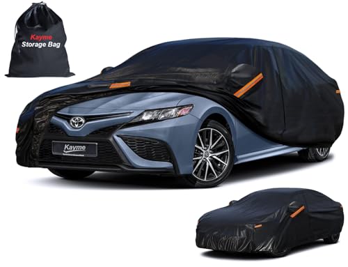 Kayme Funda para Auto, Cubre Coches Exterior Impermeable Transpirable Anti-UV Antipolvo de 7 Capas, Cubierta para Coche con Cremallera y Forro de Algodón Tira Reflectante para Sedán (470 a 490 cm)