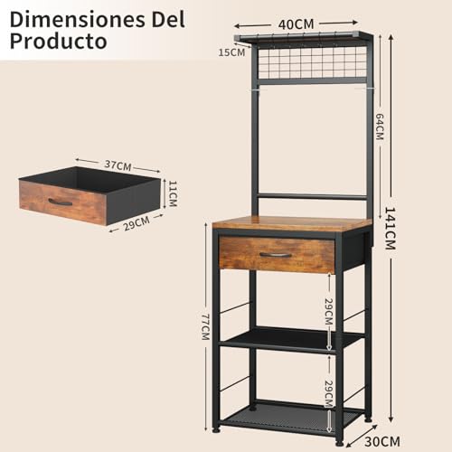 Simple Wisdom Alacenas para Cocina,Muebles para Cocina con 5 Ganchos,Estante para Cocina Microondas,Estante Organizador,Sala(Retro)