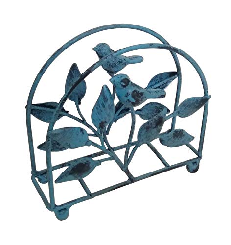 Cast Iron Bird & Tree Classic Napkin Holder/Tabletop Freestanding Tissue Dispenser, Turquoise