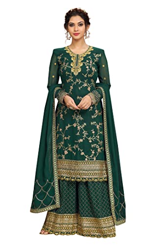 TRENDMALLS Women's Georgette Embroidery Indian Pakistani Kurta Sharara Suit Set Ethnic Dress