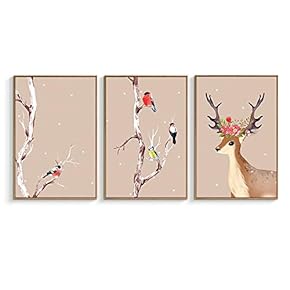 Framed Canvas Wall Art for Living Room, Bedroom Beautiful Deer in Forest Canvas Prints for Home Decoration Ready to Hanging - 16"x24"x3 Panels