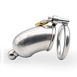 Raycity Stainless Steel Long Chastity Cage Device w/Urethral Tube for Male (45mm Ring)