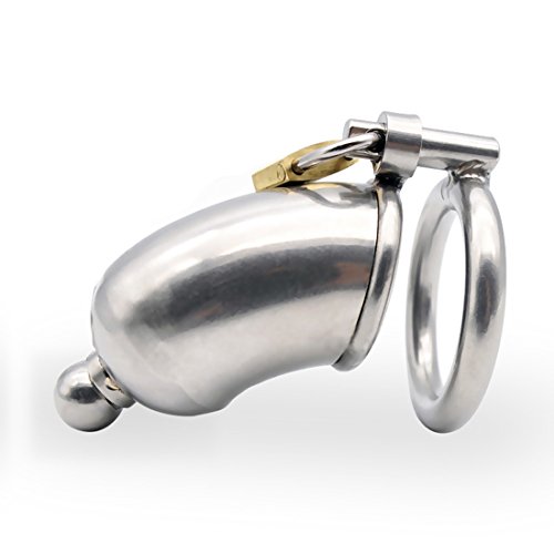 Raycity Stainless Steel Long Chastity Cage Device w/Urethral Tube for Male (45mm Ring)