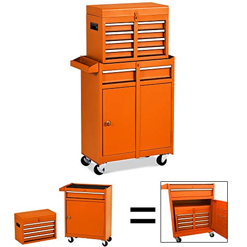Removable Tool Chest,5-Drawers Tool BOX,Tool Chest with Wheels (2PCS Lockable) and Drawers,Tool Storage with Tray and Cabinet,Organizer(Orange)