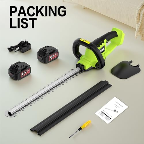 Kalamotti Cordless Hedge Trimmer, 52cm Blade Dual Action Blades Lightweight, Hedge Trimmer Cordless Hedge Cutter with 2x21V Batteries and Charger Included, Trimmer Pruning Branch for Fence, Grass Trim