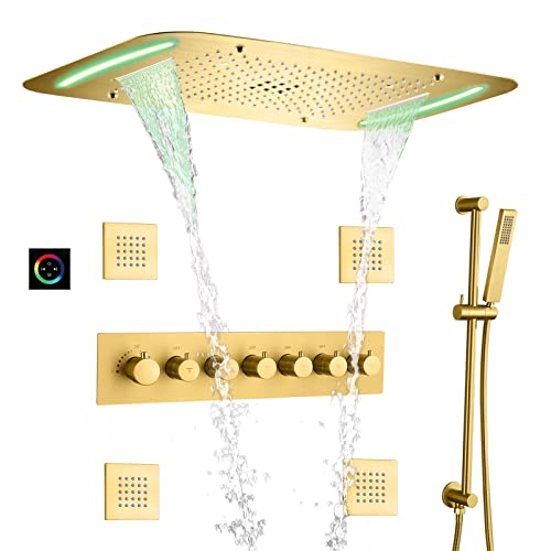 Brushed Gold LED Ceiling Rain Shower Head System With Spa Body Spray ...