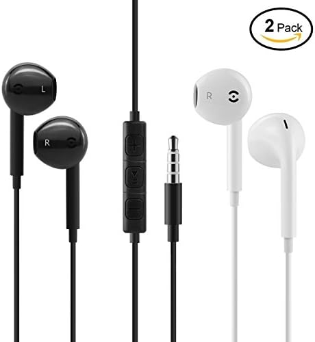 Earbuds,ZEAKKO Earphones, In Ear Wired Earbuds/Headphones 2 Pack Wired Earphones with Mic and Remote Control In-ear Ear buds for Apple 6 6S Plus 5 5S IOS Sammung S7 Note123 2Pack B&amp;W