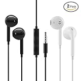 Earphones Earbuds with Remote and Mic 3.5mm Jack Headphones Standard Retail Packaging Wired Ear Buds for iPhone,iPad, iPod,Samsung Galaxy and Android Cell Phones,2Pack (Black&White)