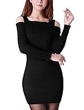 Women Square Neck Long Sleeve Cut Out Shoulder Knit Mini Dresses