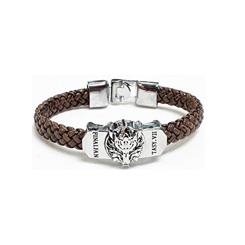 Final Fantasy Wolf Symbol Pu Leather Alloy Brown Wristband