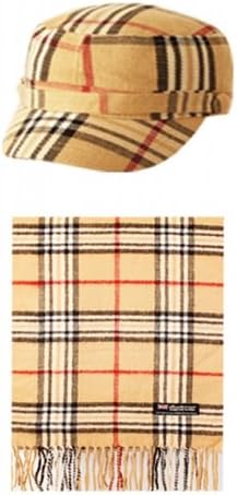 Cashmere Feel Cadet hat Cap with Scarf Designer Inspired Plaid