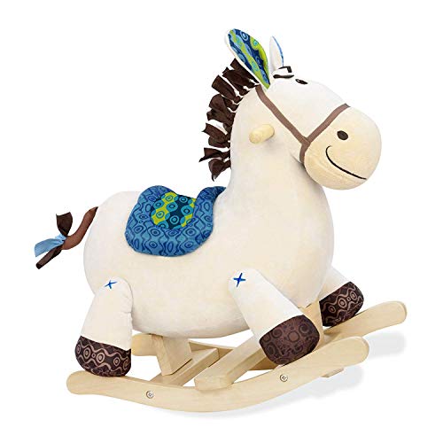 B. toys Schaukelpferd beige mit blauem Sattel aus weichem Plüsch und hochwertigem Holz, Schaukeltier zum Draufsitzen für… – Bild 5