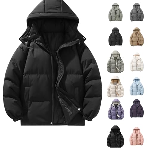 Black Coat Women Winter Jackets for Women UK Zipped Hooded Coats Cropped Breathable Puffer Jacket Warm Quilted Padded Overcoat with Pockets Puffer Jackets
