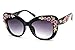 Flowertree Women's S4230B2 Plastic Floral Embellished Party Novelty Cat Eye 53mm Sunglasses (black) Medium