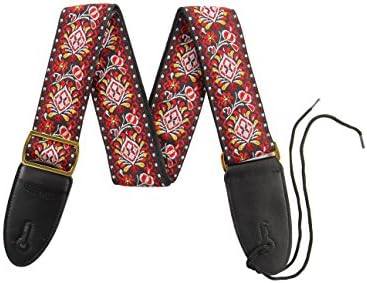 Vintage Style Jacquard Weave Hootenanny Guitar Strap for Classic Rock, Country, Folk, and Bluegrass (Red)