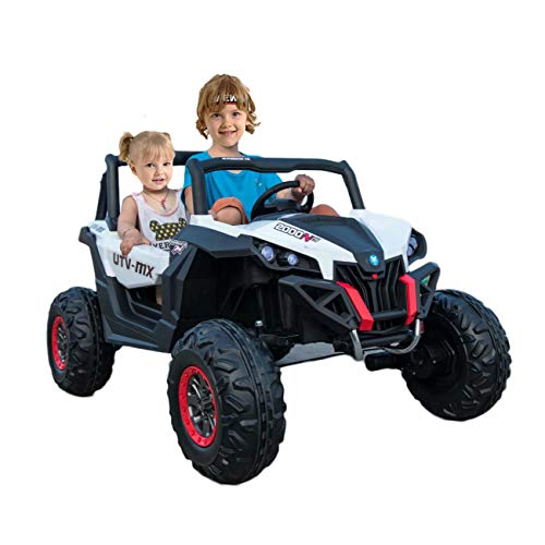 Dporticus 12V Cool Kids Electric Off Road Vehicle Ride On Driving Toy Car with Two Seater Remote Control for Boys,White - Thumbnail 2