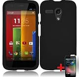 MOTOROLA MOTO G SOLID BLACK RUBBERIZED COVER SNAP ON HARD CASE + FREE SCREEN PROTECTOR from [ACCESSORY ARENA] (Solid Black)