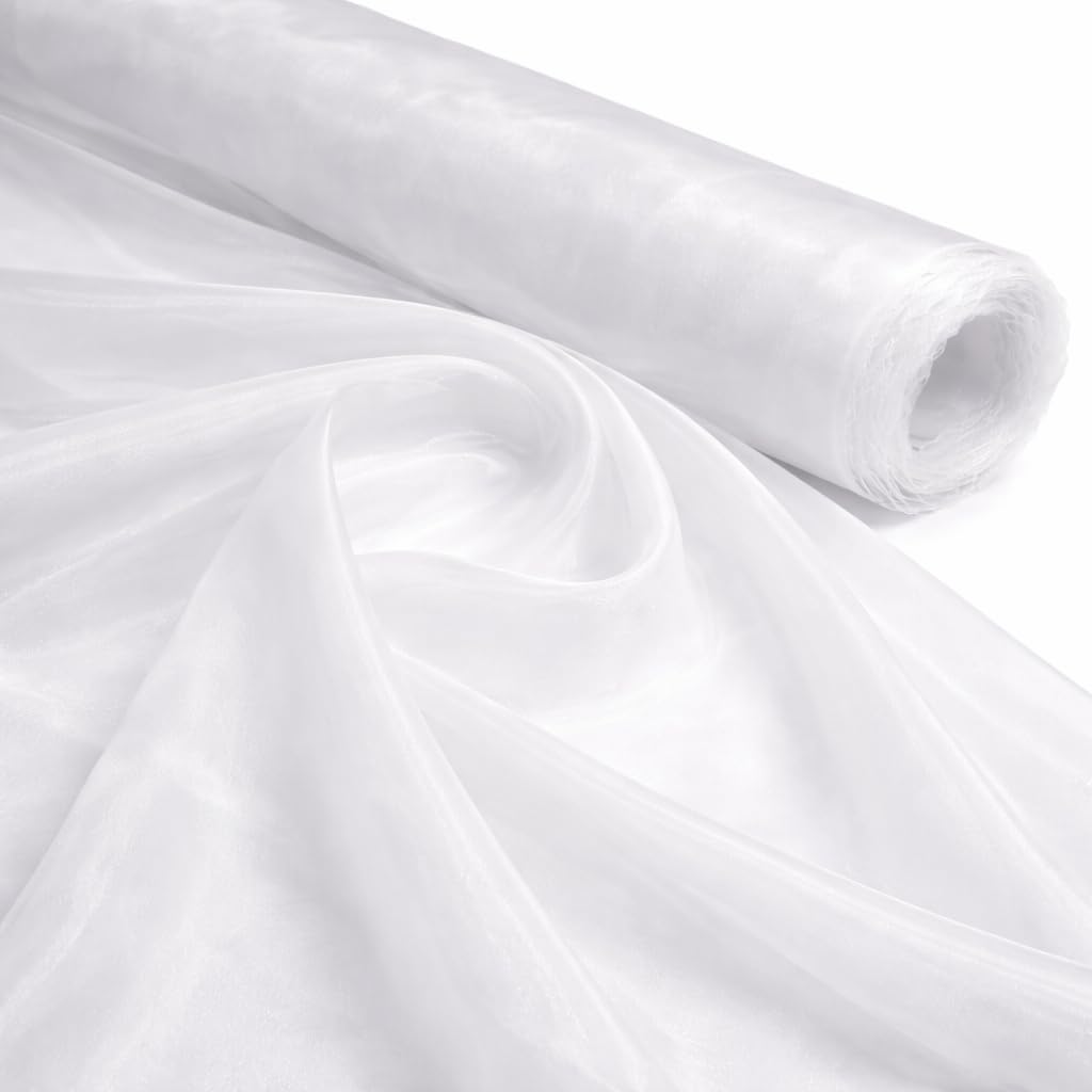 Midland Textiles 1 Meter Pack White Plain Sheer Lightweight Organza Voile Drape Curtain, Wedding, Chair Sash Fabric 150cm Wide