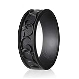 ROQ Silicone Wedding Ring for Women - Ornament Silicone Rubber Wedding Band - Black Colors - Size 6