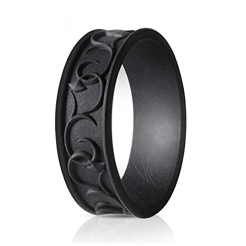 ROQ Silicone Wedding Ring for Women - Ornament Silicone Rubber Wedding Band - Black Colors - Size 6